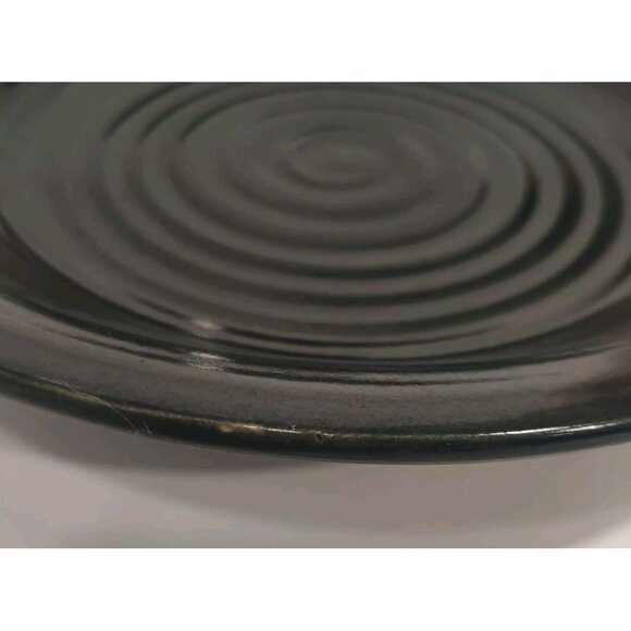 Studio Art Pottery Platter / Bowl Swirls Solid Dark Green/Black? 13x13x2" Signed - Picture 5 of 16